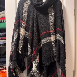 LAWLESS Black and Red Plaid Poncho Sweater